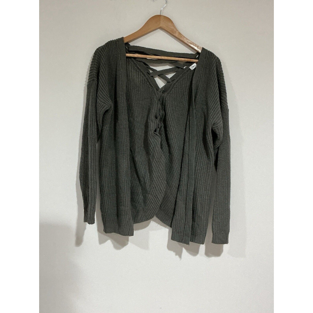 Woman’s Say What ? Size Large Gray Open Front Cardigan Sweater